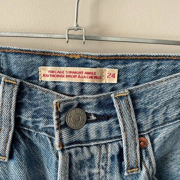Levi's Ribcage Straight Ankle Medium Wash Denim High Rise Casual Jeans Blue 24 - Picture 7 of 9